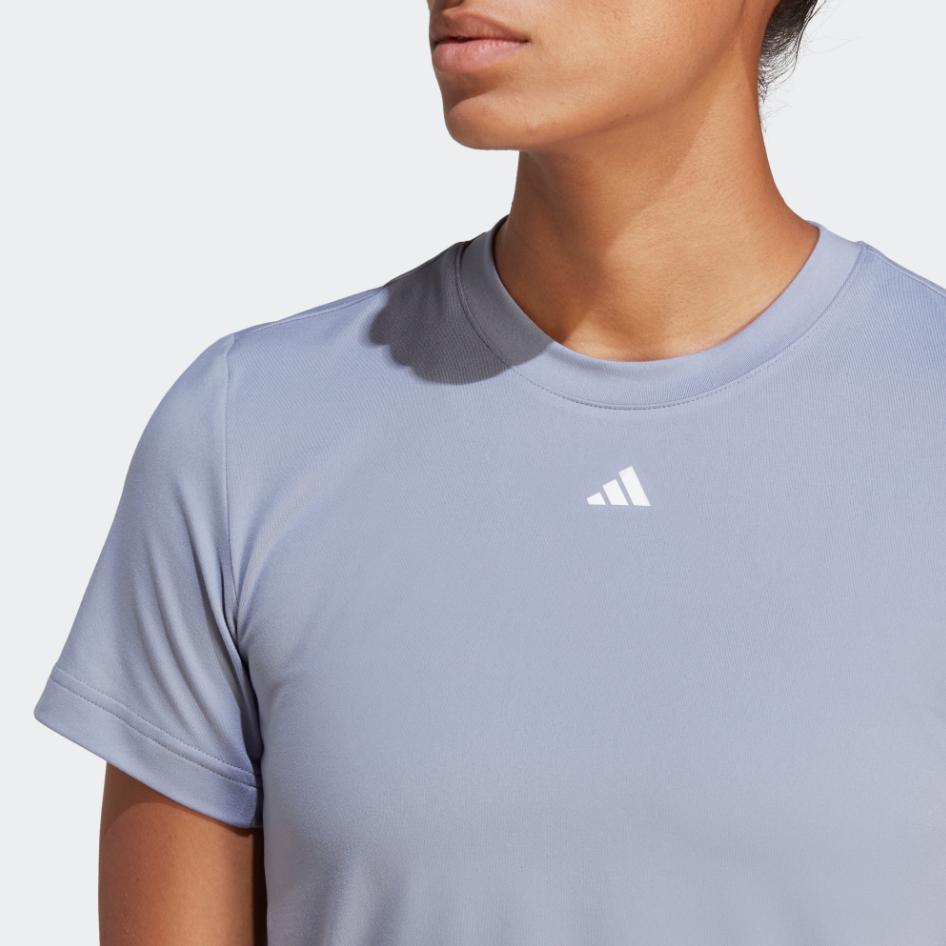 adidas Versatile Tee With Solid Color Logo, Quick-Dry For Sports And Fitness Women Tops Silver-Grey Violet HR7767