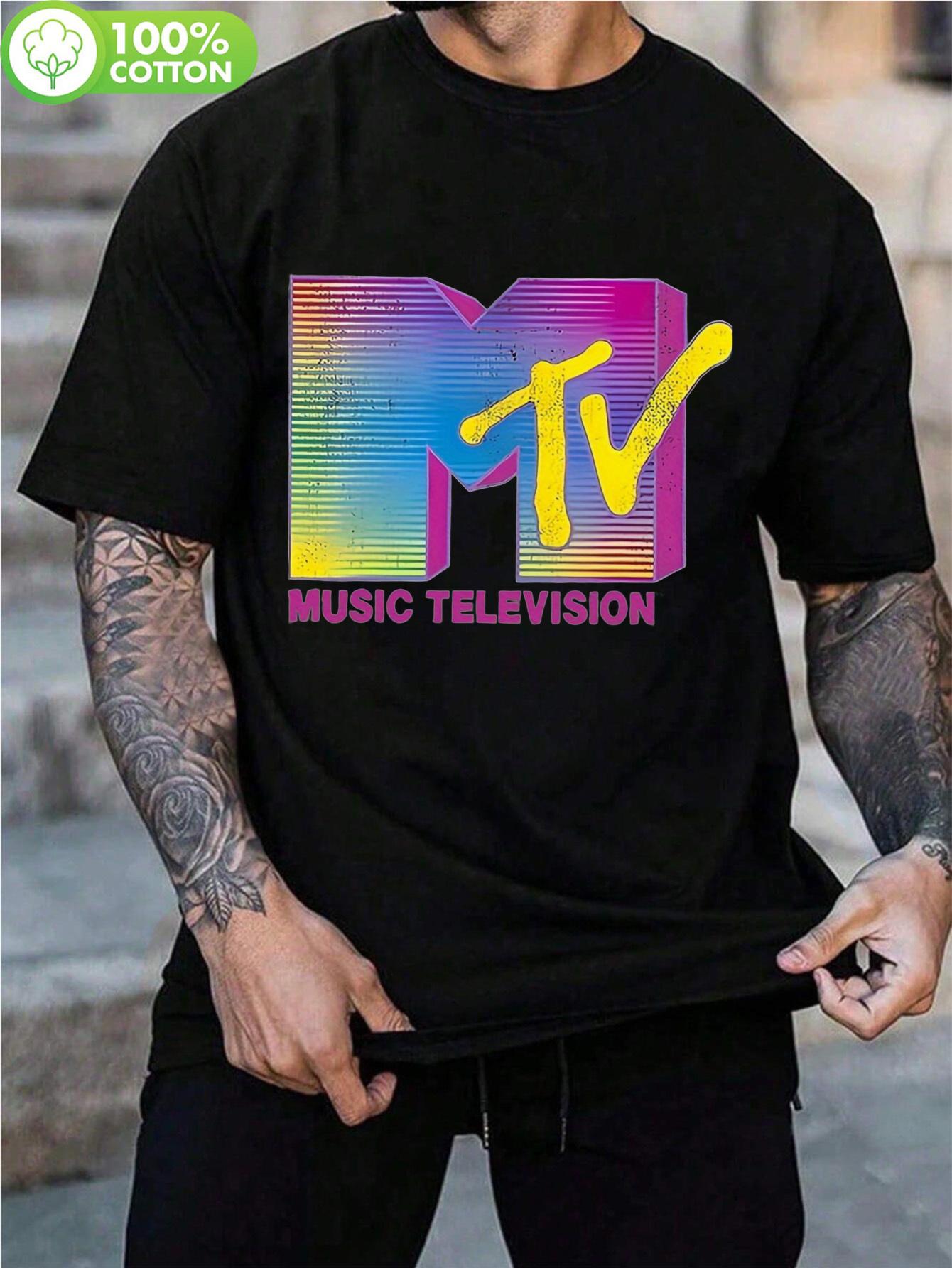 WoRetro MTV Graphic T-shirt - Vibrant Rainbow Gradient Print S