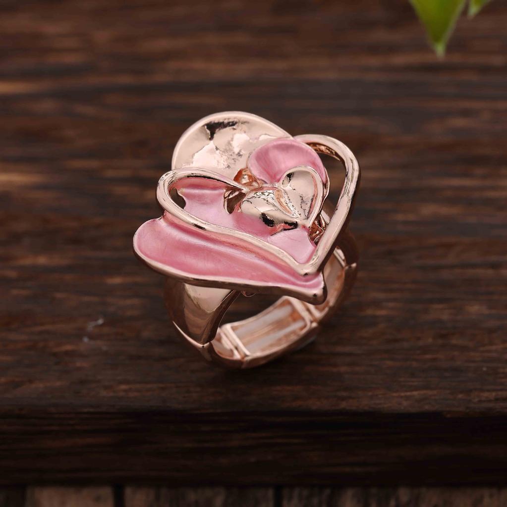 Enamel Geometric Flower Elastic Ring, Women's Fashion High-end Rose Alloy Ring