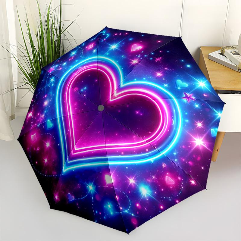 1pc Neon Heart Automatic Folding Umbrella - 8-Rib Durable Iron Frame, Compact Portable for Daily Travel Yy251205049