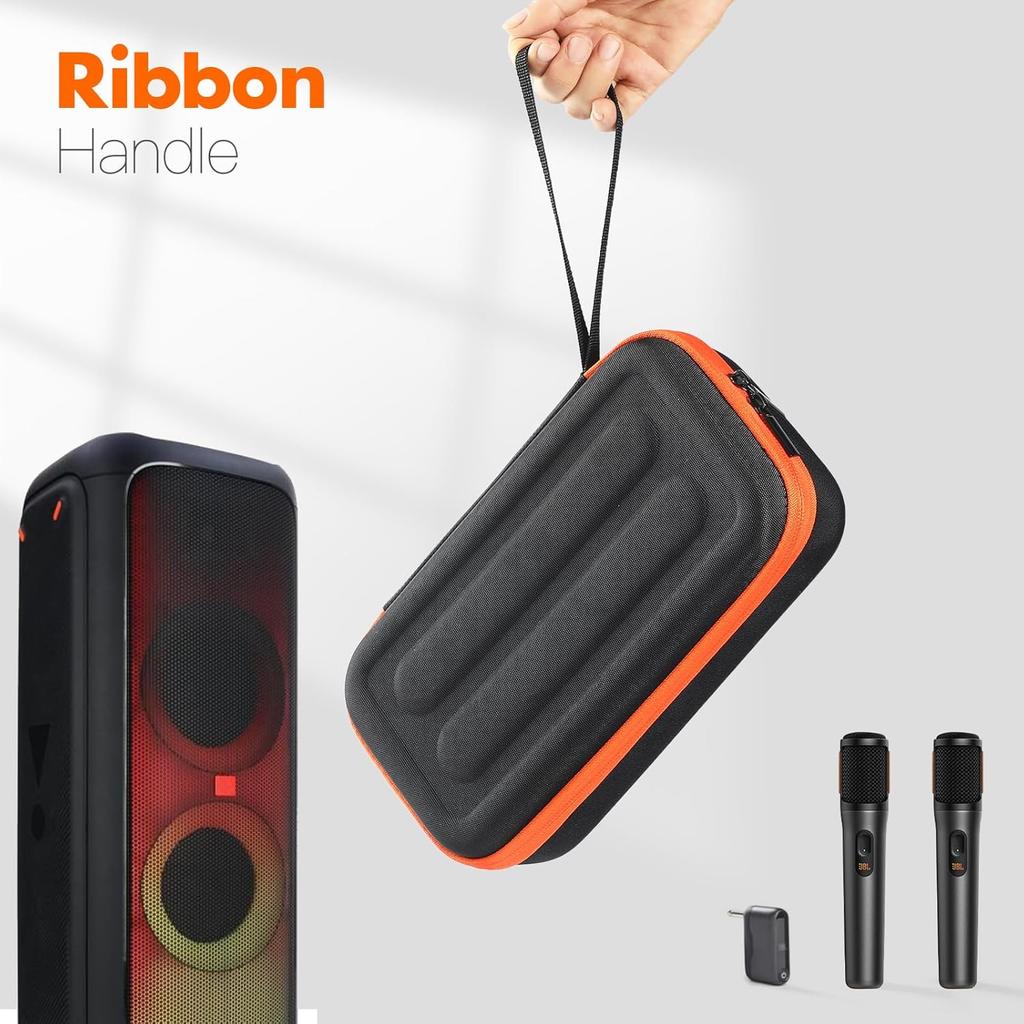 XBERSTAR Microphone Case for JBL Partybox Encore, Portable Organizer, Dual Mic Travel Case, Battery Version
