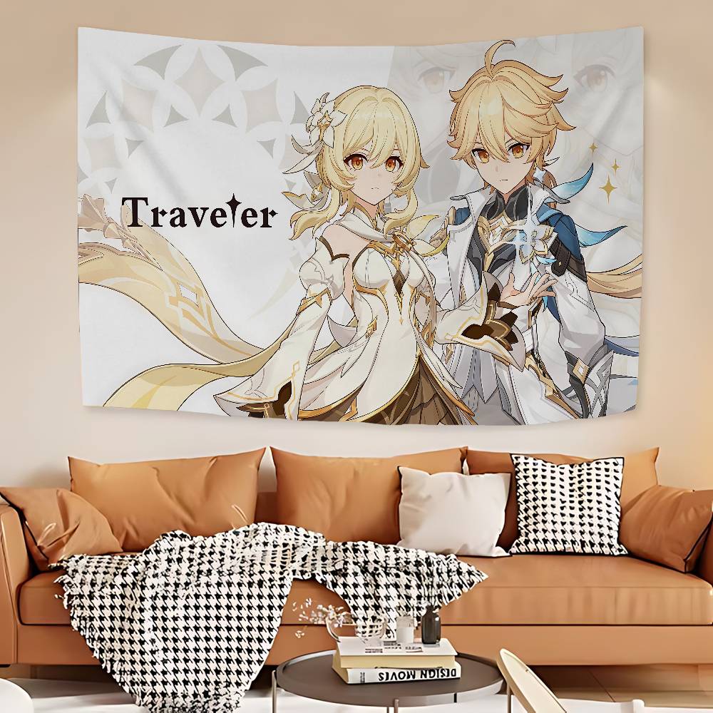 Genshin Impact Game Anime Tapestry Hippie Flower Wall Carpets Dorm Decor Wall Hanging Home Decor