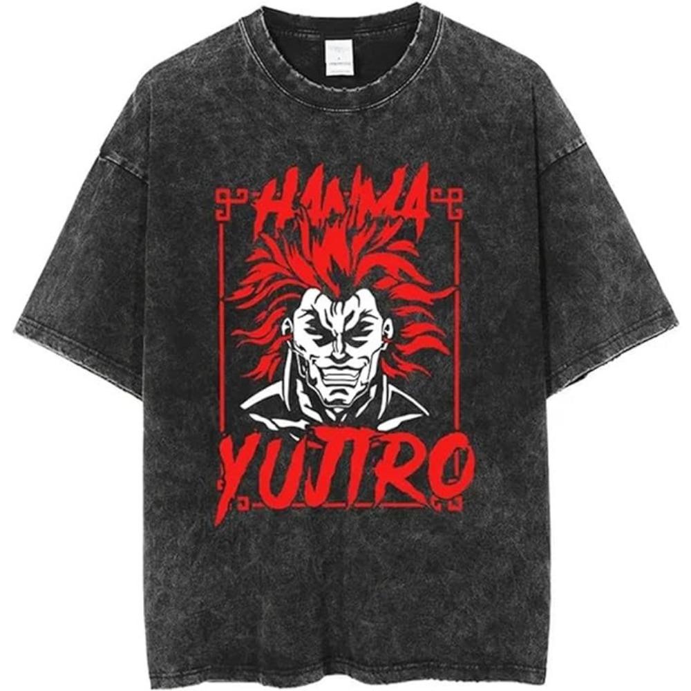 Washed Oversized T-shirt Japanese Anime Baki Graphic T Shirt Cotton Short Sleeves Tees Tops Clothing