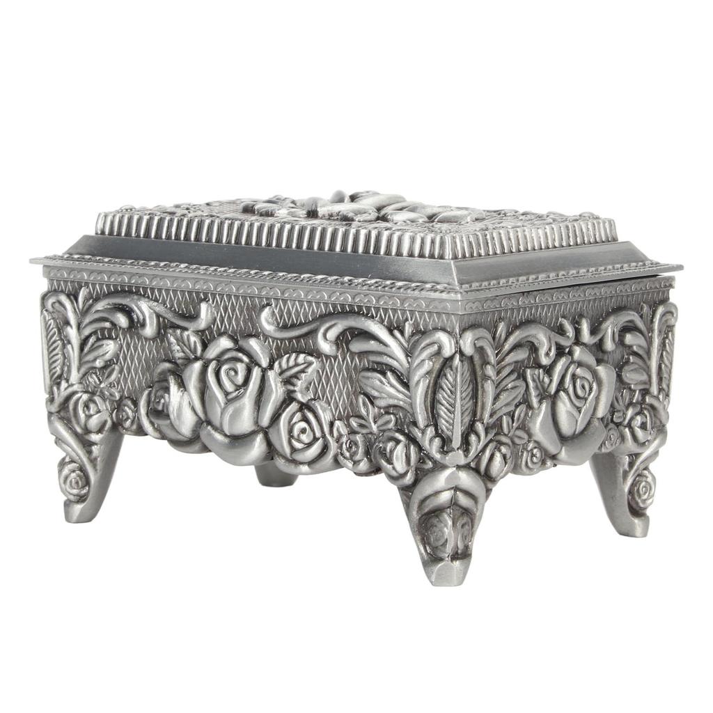 Vintage Pudełko na biżuterię Eleganckie Rzeźbione Stop cynku Odporne na blaknięcie Miękka aksamitna wyściółka Pudełko do przechowywania drobiazgów do Dekoracji Rodzinnej Biurowej