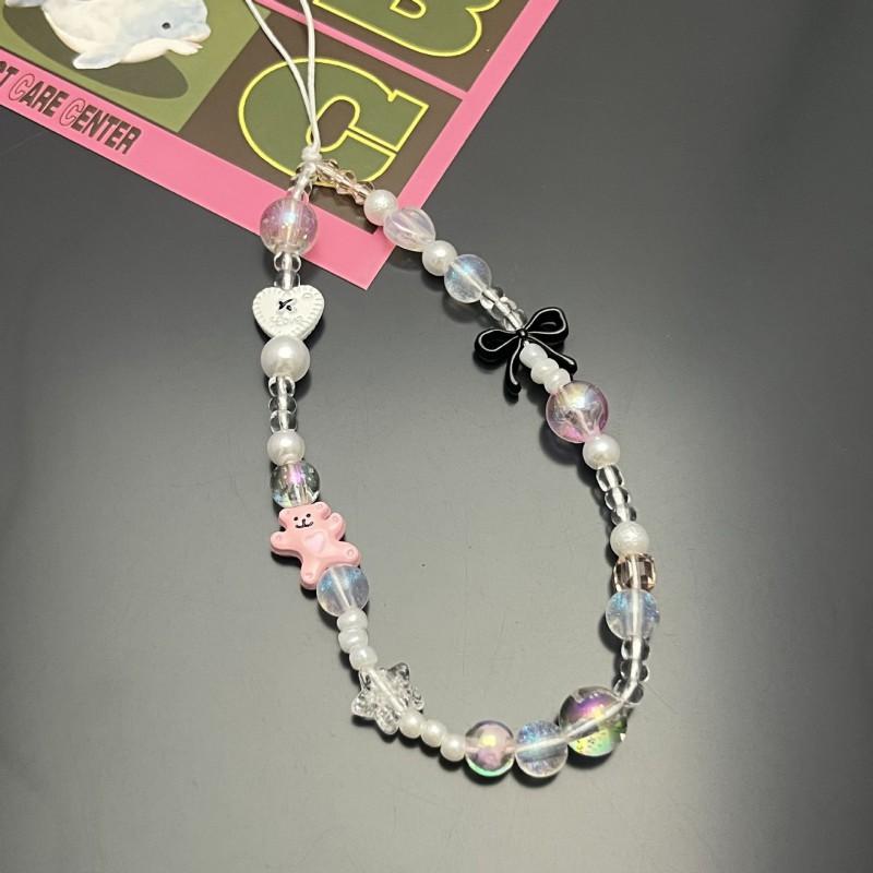 

Original Black Bow Bear Phone Chain DIY Bead CCD Anti Loss Camera Lanyard Decoration Keychain