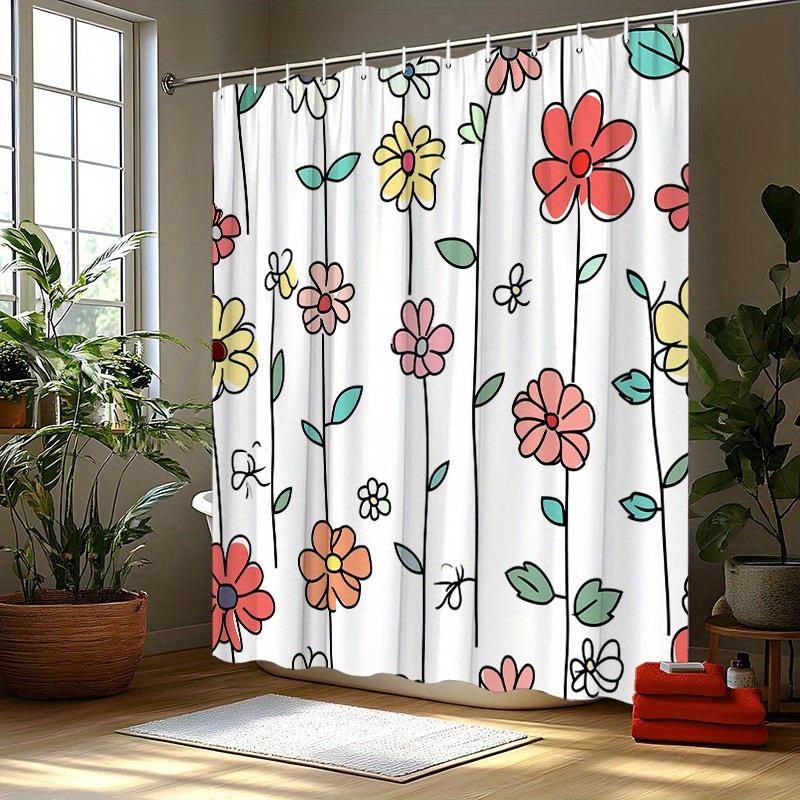 

1pc Vibrant Floral Shower Curtain - Bold Playful Design, Polyester, 70.8x70.8 , 12 Hooks, Durable & Easy to Clean W90XH180cm