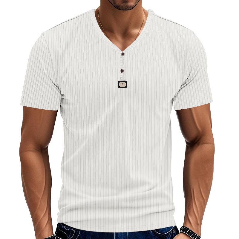 Summer Men's Short-sleeved Casual Sports Jacquard Pit Strip Quick Drying Breathable Henry Shirt Short-sleeved T-shirt