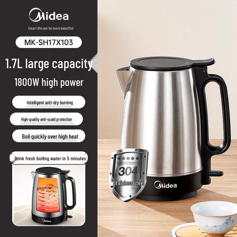Midea 2024 Stainless Steel 1.7L Electric Kettle with Auto Power-Off