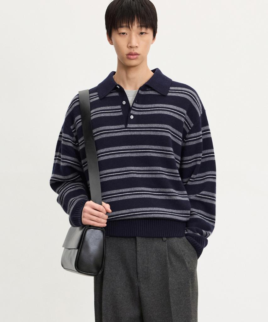 Tienjiti Oversized Stripe Polo Knit Top (Navy) Tnsw5F112N2