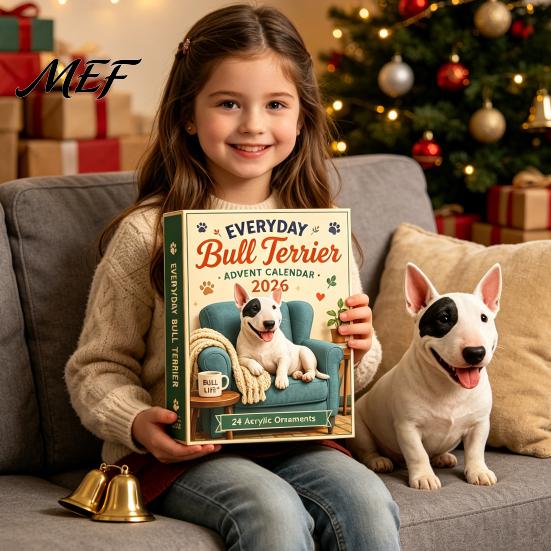 Ornement de Noël en Acrylique Bouledogue Anglais Quotidien Calendrier de l'Avent 2026, Compte à Rebours de 24 Jours avec Ornements pour Garçons Filles, Objet de Collection Décoratif pour les Fêtes