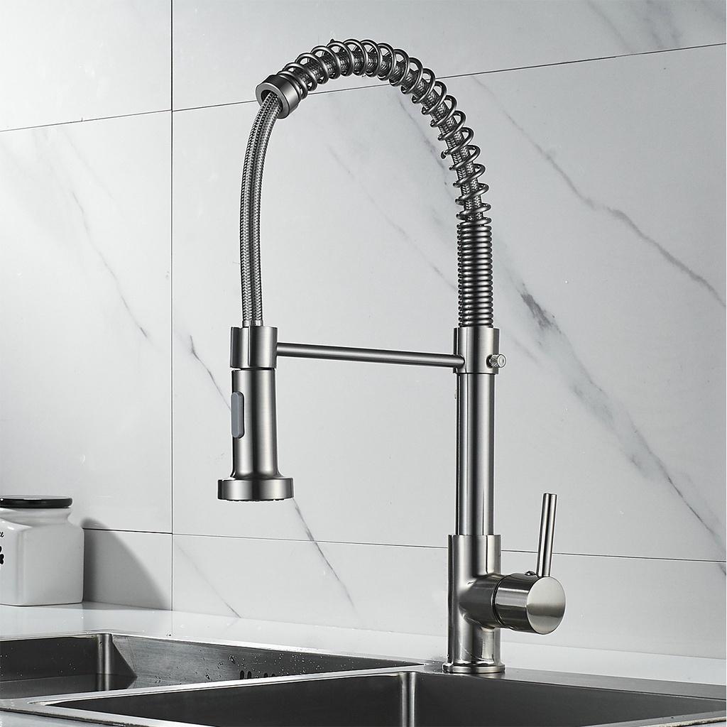 Polished Stainless Steel Black Single Handle Kitchen Basin Faucet 360 Rotating Cold and Hot Water Mixer Tap Deck Mounted