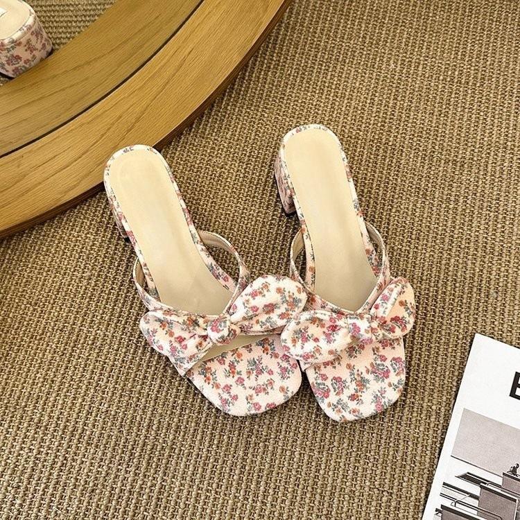 French Beautiful Thick Heel Cool Slippers Female 2025 New Summer Wear with Skirt Fairy Style Slippers High Heel Sandals