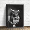 Funny Highland Cow On Toilet Wall Art Poster Prints Rustic Farmhouse Style Canvas Painting Picture for Bathroom Room Home Decor