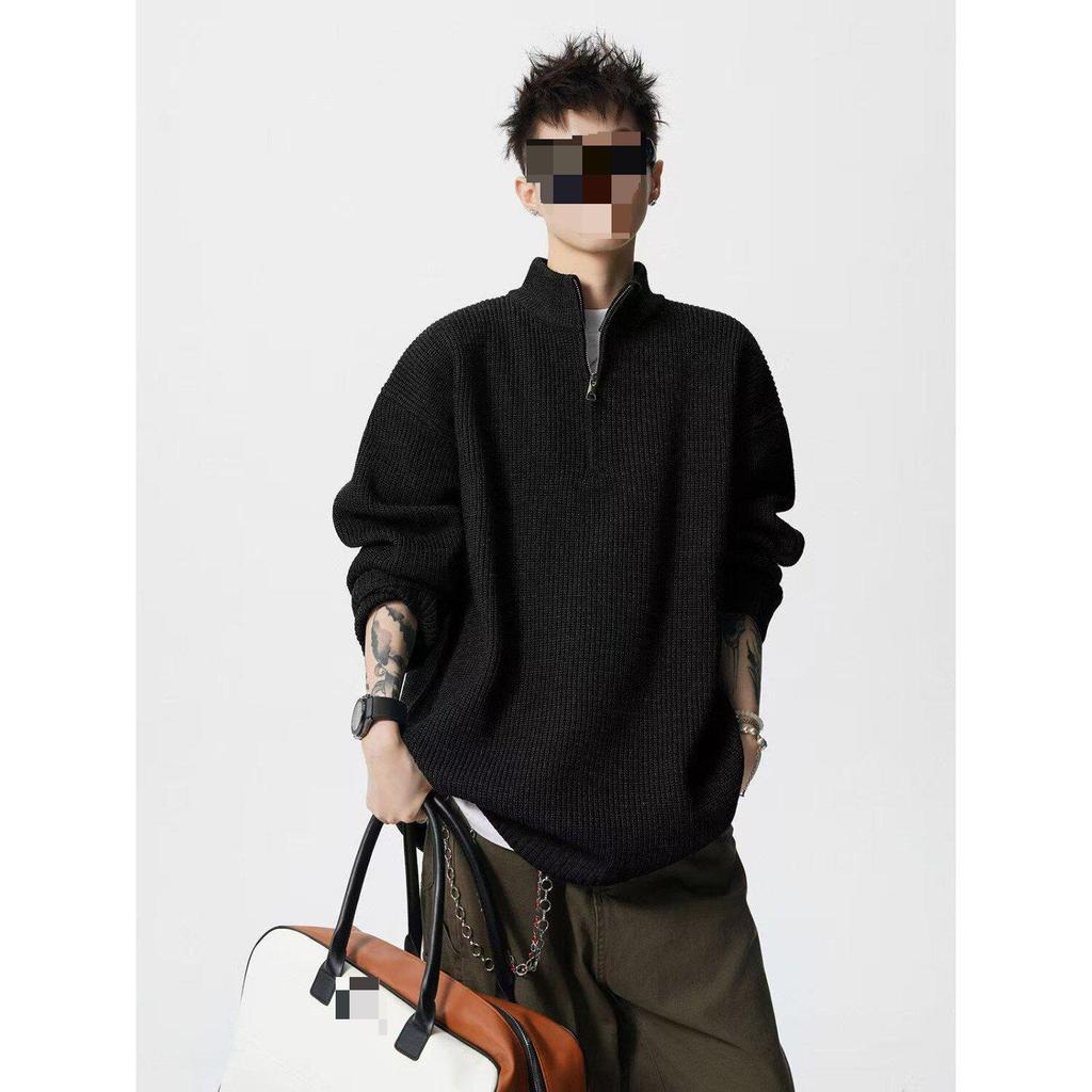 Men's Oversized Half-Zip Knit Sweater for Autumn/Winter