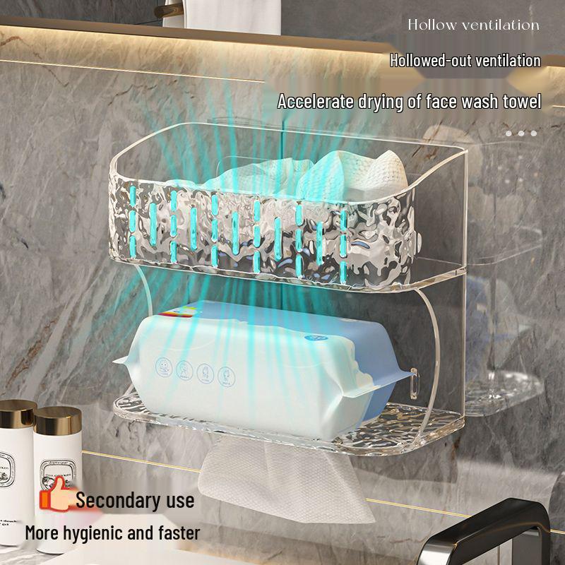 Wall-Mounted Double-Layer Tissue and Face Towel Holder for Bathroom