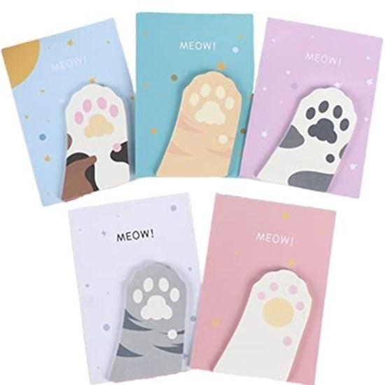 Cute sticky notes paw print cat 5 types set books 150 sheets memo stationery gift lovers index bookmark office supplies.