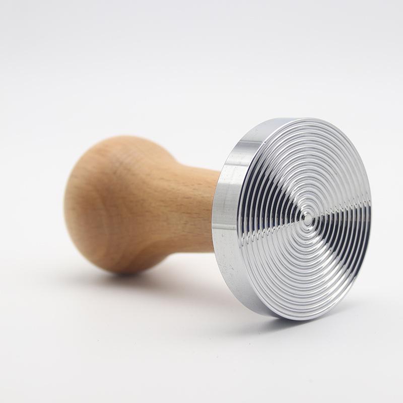 Electroplated Coffee Tamper with Flat Bottom and Beech Wood Handle, 51/53/58mm Threaded Base for Espresso Machines