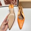 Fashion Pointed Toe Summer Women's High Heeled Sandals Brand Elegant Silk Slingbacks Back Strap Shallow Party Mules Shoes for Ladies