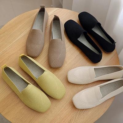 2024 Neue Damen Flats Frühling Sommer Atmungsaktives Strick Casual Bootsschuhe Mädchen Bequeme Slipper Loafer Große Größe 35-42