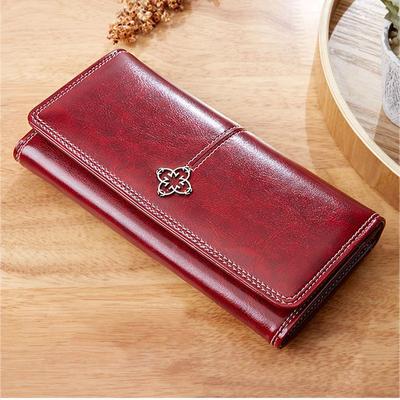 Women's Wallet Retro Wax Oil Skin Wallet Portfel Damski Lady Long Leather Clutch Bag Wallet High-quality Purse Card Holder