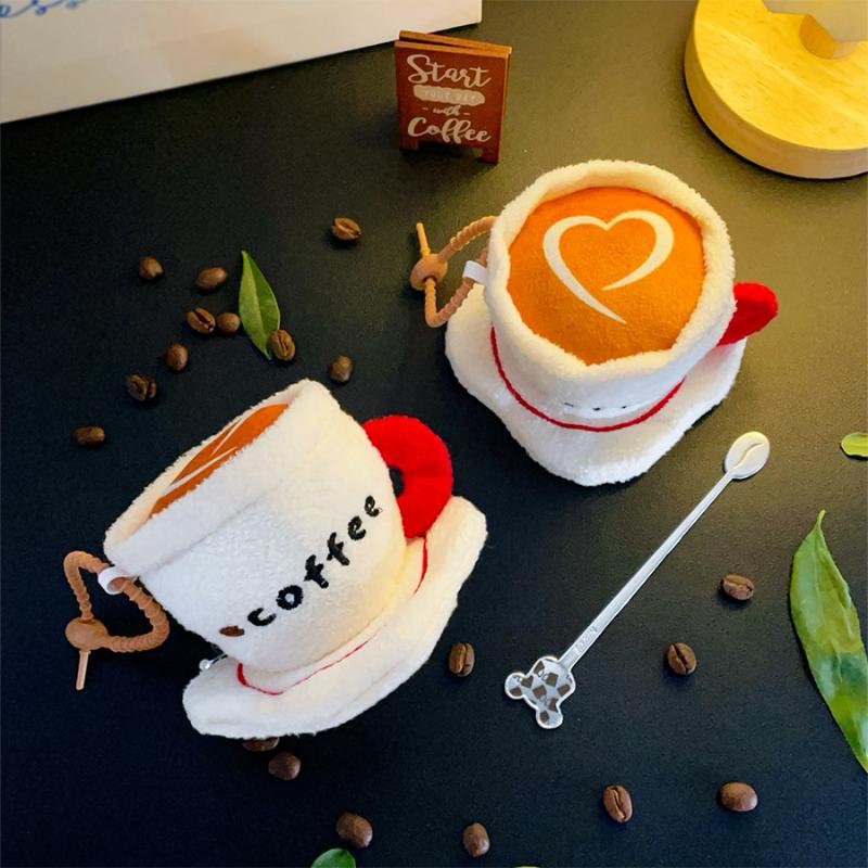 Cute Fun Simulation Coffee Cup Keychain Cartoon Stuffed Doll Toy Backpack Bag Pendant Decorative Car Key Chains Accessories Gift