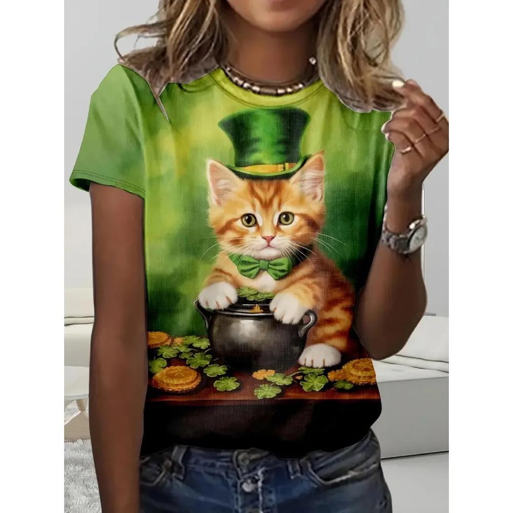 Women T-Shirt Full Print Graphic Crew Neck Short Sleeve Tshirts New In Casual Party T Shirt For Women