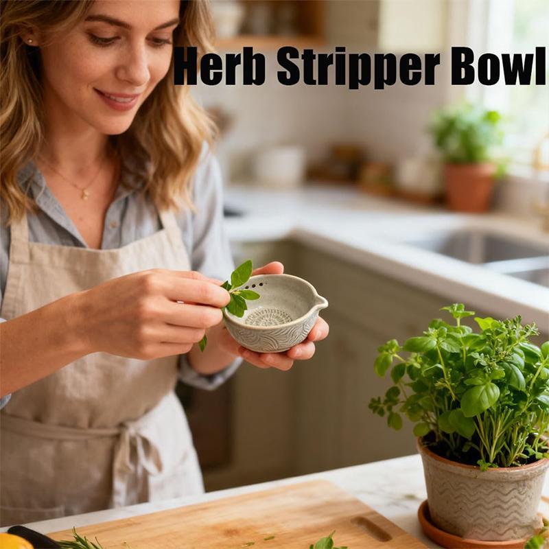 Handmade Garlic Grater Herb Stripper Bowl, 2-In-1 Herb Stripper And Garlic Grater Bowl, Different Sizes Of Round Holes