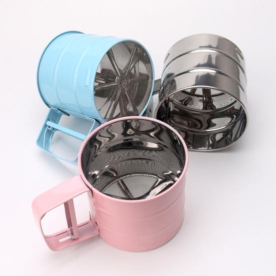 Semi Automatic Flour Sifter Handheld Push-Type Mesh Shaker for Baking Cakes Cookies Powdered Sugar Cocoa Powder Kitchen Tool
