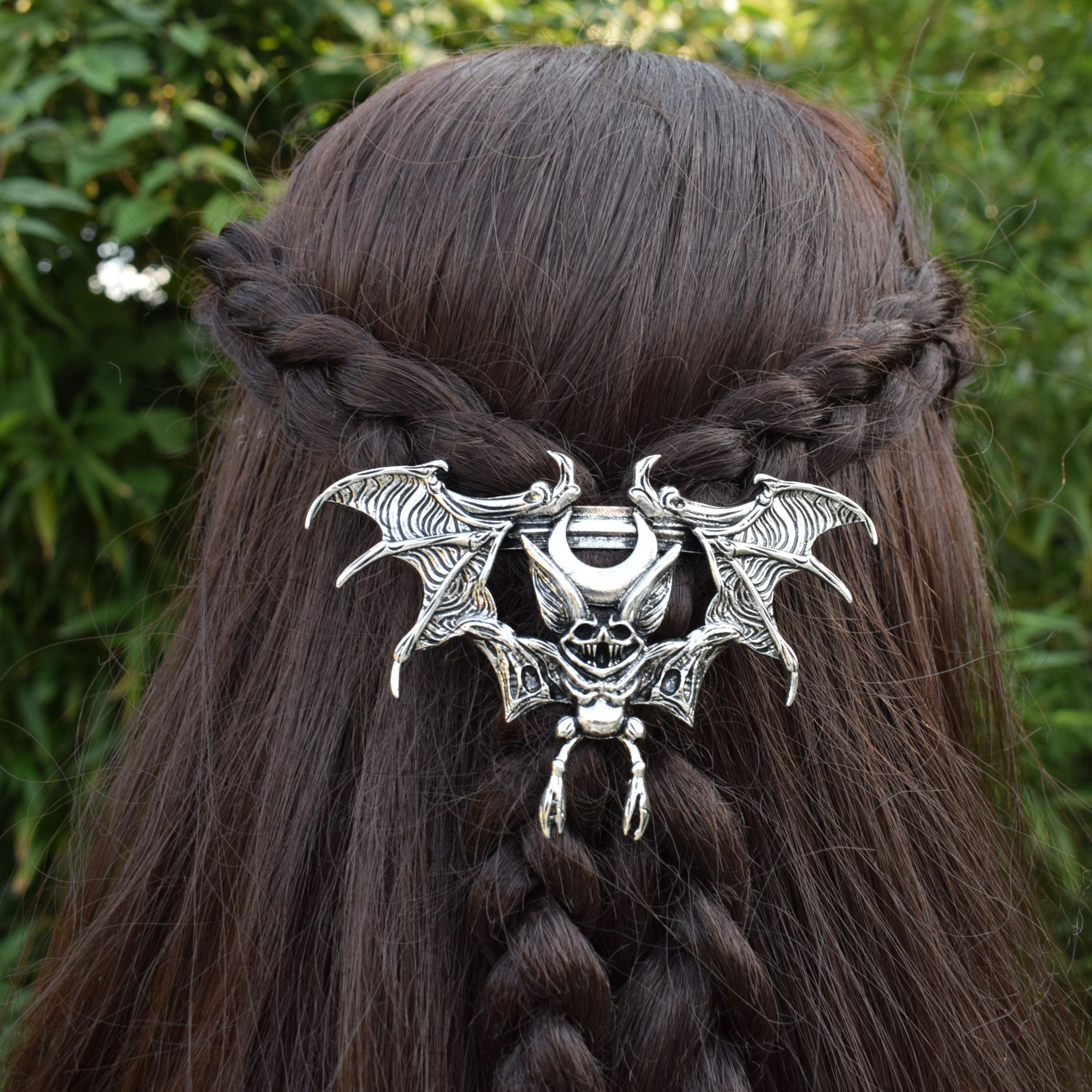 Grandes Pinces à Cheveux Métal Vintage Chauve-souris - Pinces Fleur Celtique pour Cheveux Épais Cadeaux pour Filles