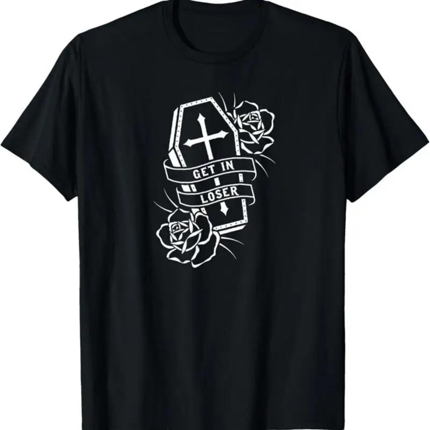 Get In Loser Punk Goth Tattoo Coffin T Shirt S чёрный