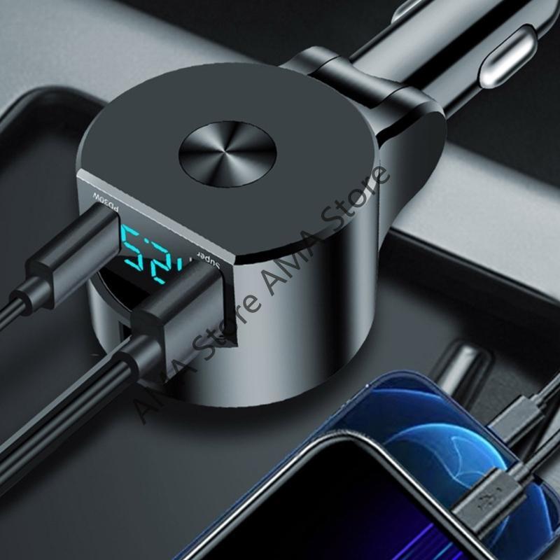 Voltage Detection Car Charger Adjustable Super Fast 3 In 1 Retractable Phone Charger USB QC3.0 Type C PD USB C Fast Charging