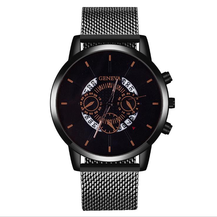 Versatile Three-Eye Calendar Watch Men S Fashion Mesh Belt Quartz Watch