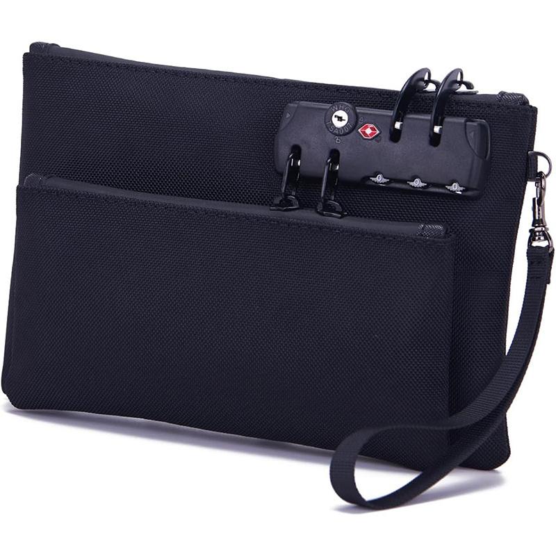 

Lockable Document Pouch Durable Oxford Satin Zippered Security Bag for Passport Notary Storage Reinforced Double Layer Organizer чёрный