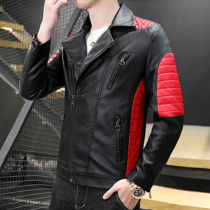 Кожаная куртка мужская тонкая куртка из искусственной кожи модная мотоциклетная кожаная — фото 3