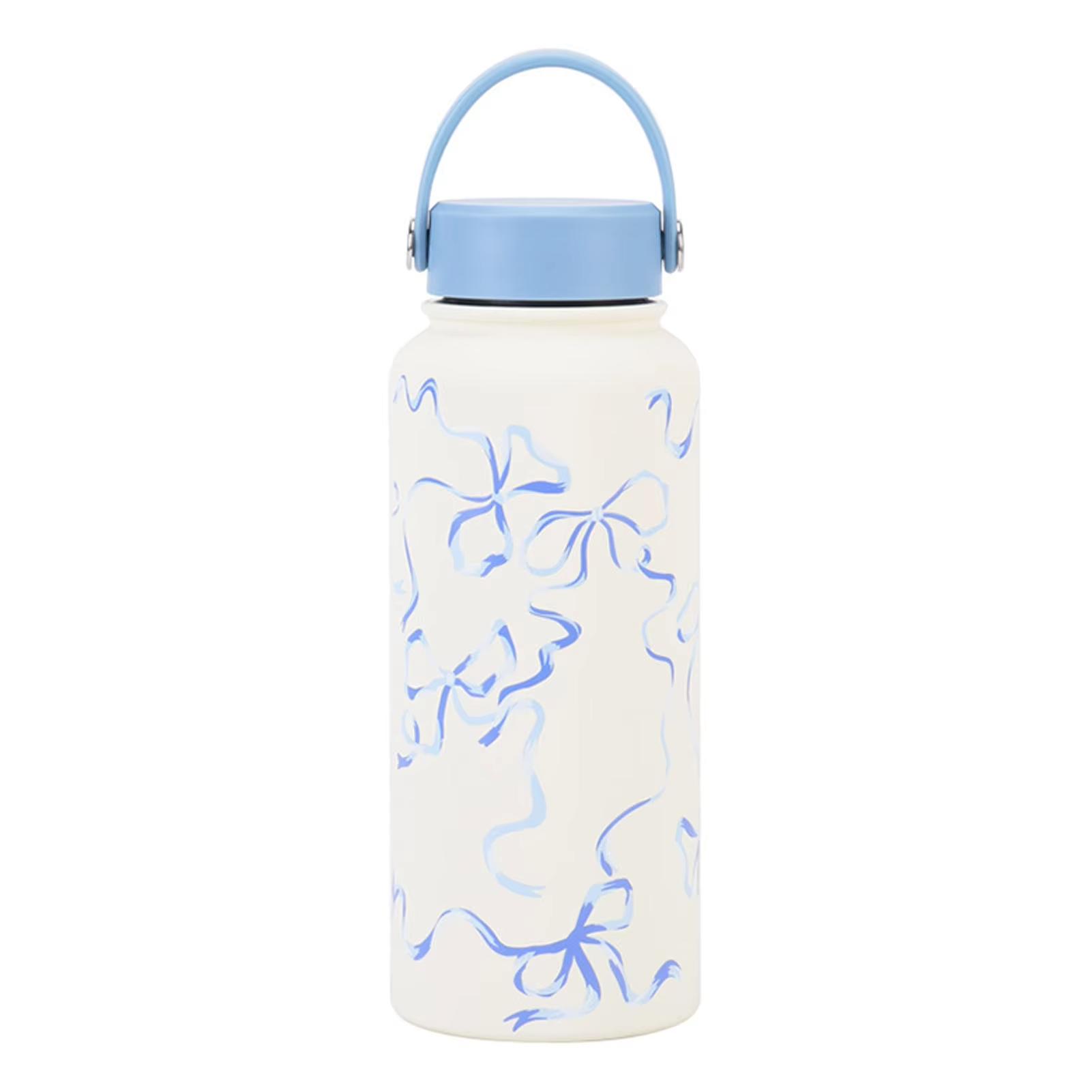 

1L Cute Insulated Bottle Large Flower Stainless Steel Thermos Portable Vacuum Sports Water Bottle Outdoor Flask 1L синій