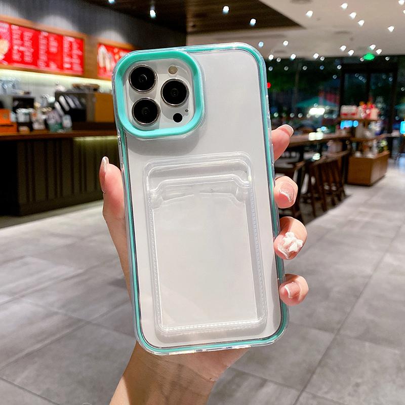 Simple Card Pocket Bag Colorful Bumper Phone Case For For Iphone 16 17 Pro Max 1 14 13 12 11 16 Plus Air Clear Back Cover