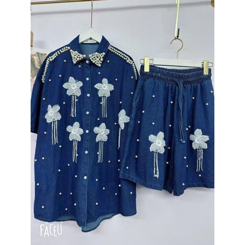 Stilvolles Damen-Zweiteiler-Denim-Set - Strickjacke & Shorts, Europäisch inspirierter lockerer Schnitt