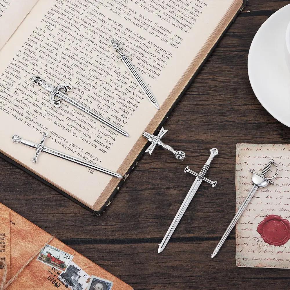 6Pcs/Set Creative Antique Swords Knife Bookmark Charms Metal Bookmarks Pendants Book Clips Reading Mark Supplies Bookmark Gift