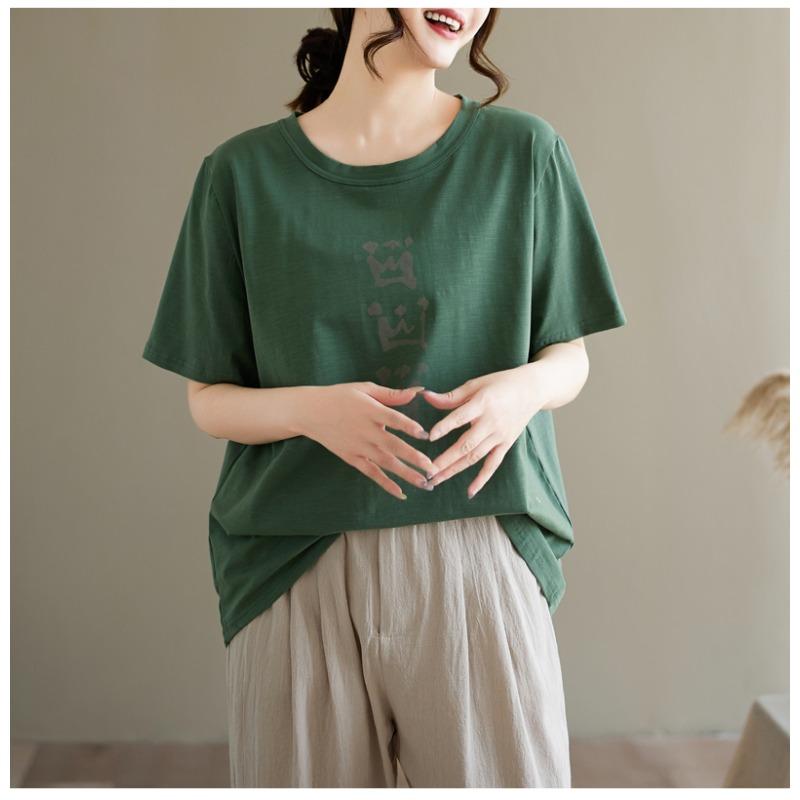 DIMANAF 2026 Summer Women Plus Size New Tees Shirt Vintage Print Short Sleeve Cotton Casual Loose Lady Tops