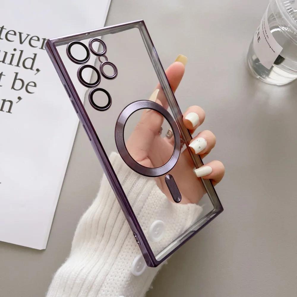 

Гальванизированный прозрачный магнитный чехол для телефона Samsung Galaxy S25 Ultra S22 S21 Plus S24 S23 FE защитный чехол от падения Galaxy S22 Ultra