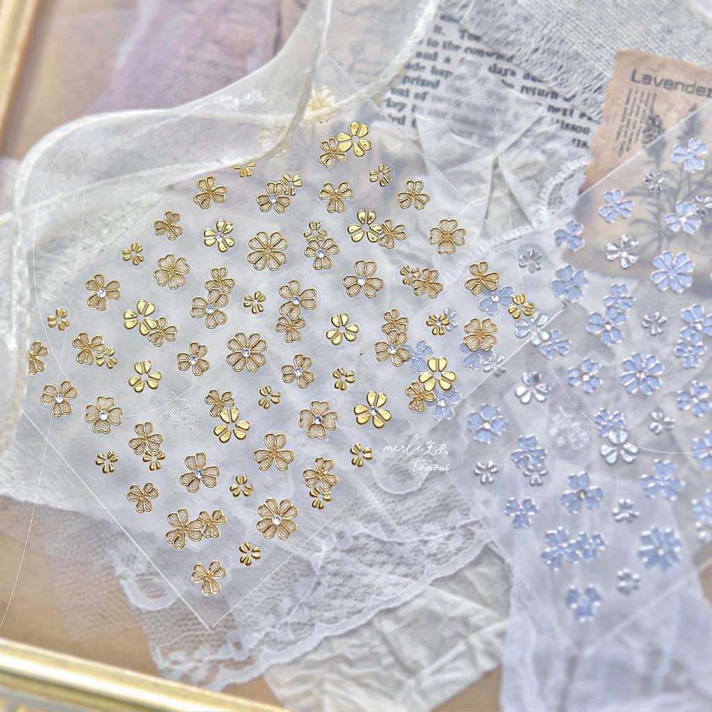 Tomoni Crystal Diamond Retro Nail Art Stickers - Gold Foil Flower Design