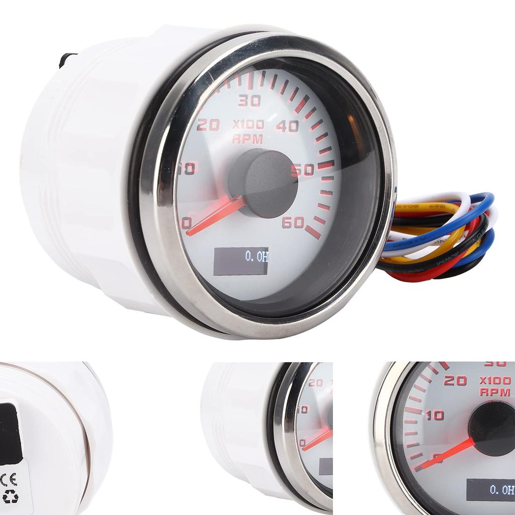 Pointer Tachometer, Boat Tachometer, 52mm ABS Stainless Steel RPM Gauge, IP67 Waterproof for 1-8 Cylinder Motorcycles, Gasoline Cars, and Boats