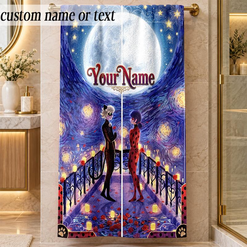 Beach TowelMiraculous Ladybug Custom Name Text Personalized Soft Towel for Beach Pool Indoor Home Decor Gift
