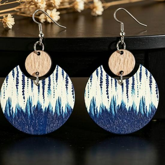 Bohemian Retro Semicircle Wooden Patchwork Earrings