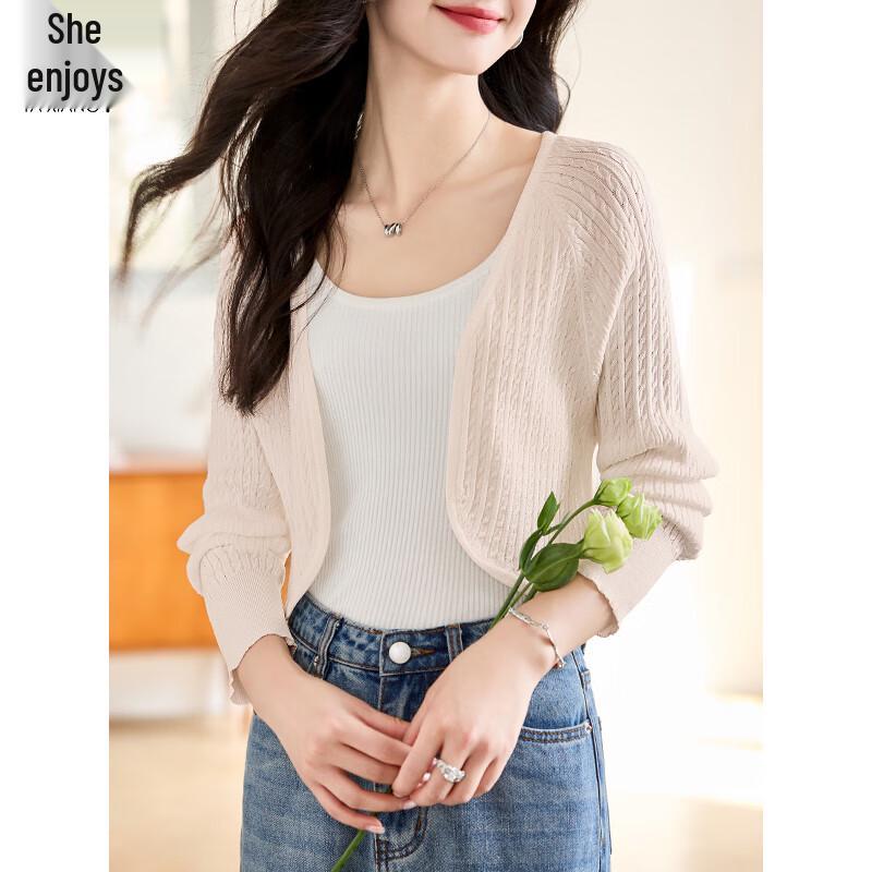 

Women s Thin Hollow-Out V-Neck Knit Cardigan L