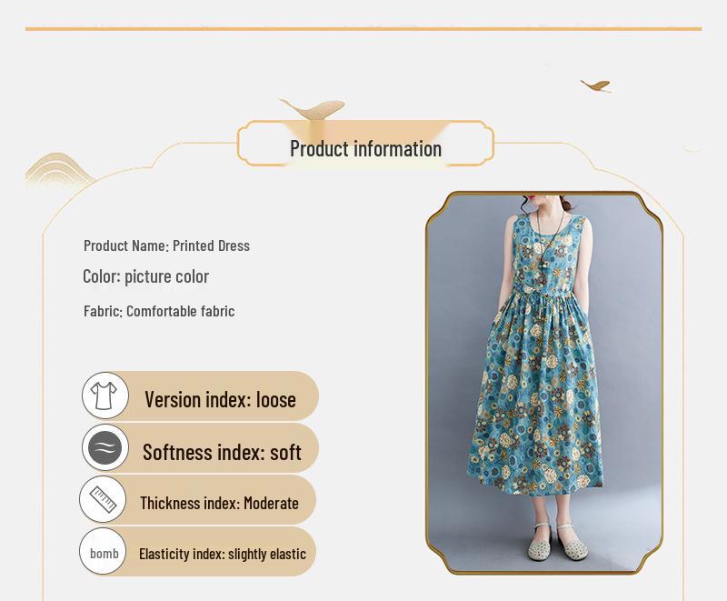 2025 Mori Girl Pastoral Cotton Linen Floral Sleeveless Plus Size Dress
