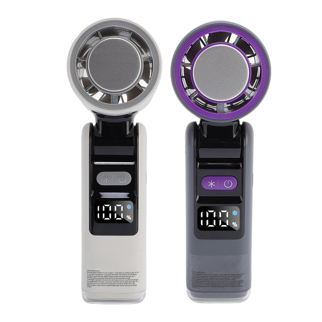 Handheld Fan Digital Display High Speed Turbine Ice Cooling Fan Foldable Fan with Light for Travel O