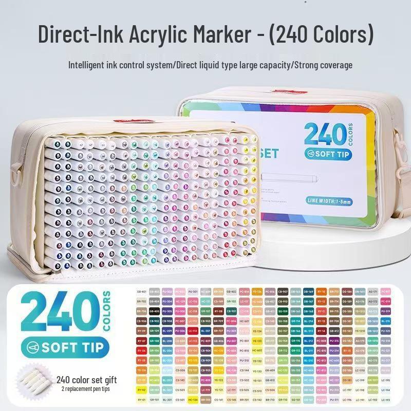 Blue Fruit 240-Color Liquid Ink Acrylic Marker Set for Kids' DIY Painting & Art Projects