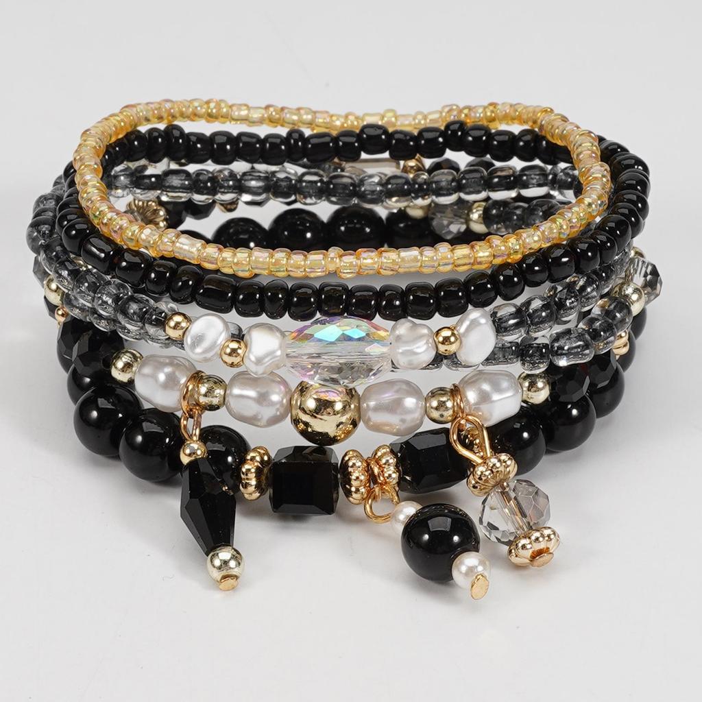 Boho Perlenarmband-Set mit Süßigkeiten-Anhänger und künstlichen Kristallen