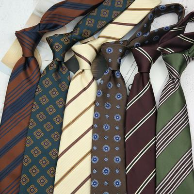 Tie Men'S Retro Coffee Milky White Wedding Stage British 8Cm Dress Professional Business Hand Stripes